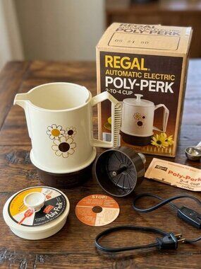 Vintage Regal Poly Perk K7503 Electric Coffee Maker 2-4 Cup Tested w/ Box 1970s